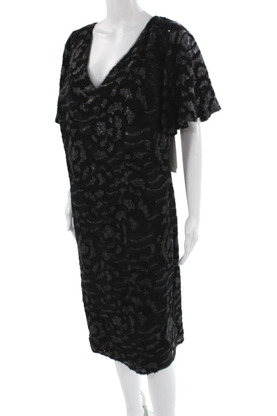 Calvin Klein Women Black Sheath Dress V-Neck Short Sleeve Nylon Size 20W