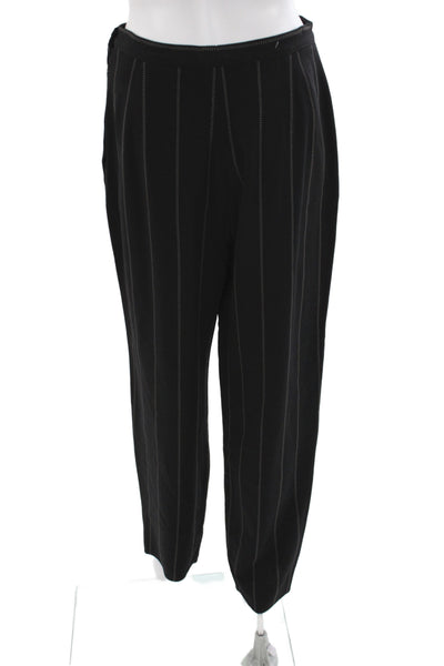 Krizia Women Dress Pants Black Striped Wool Button Inseam 28 Size 44