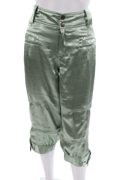 Free People Womens Green Capri Pants Button Polyester Size 6