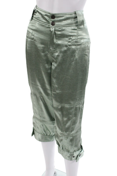Free People Womens Green Capri Pants Button Polyester Size 6