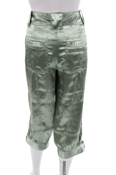 Free People Womens Green Capri Pants Button Polyester Size 6