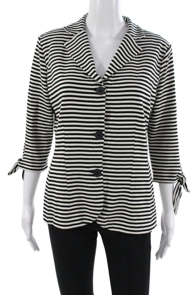 Bailey 44 Women Basic Jacket Striped Black Collared Button 3/4 Sleeve Size L