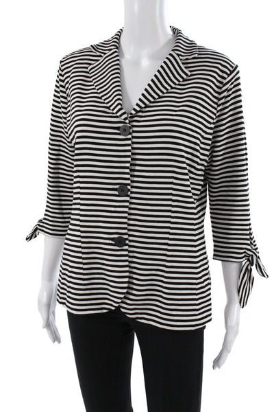 Bailey 44 Women Basic Jacket Striped Black Collared Button 3/4 Sleeve Size L