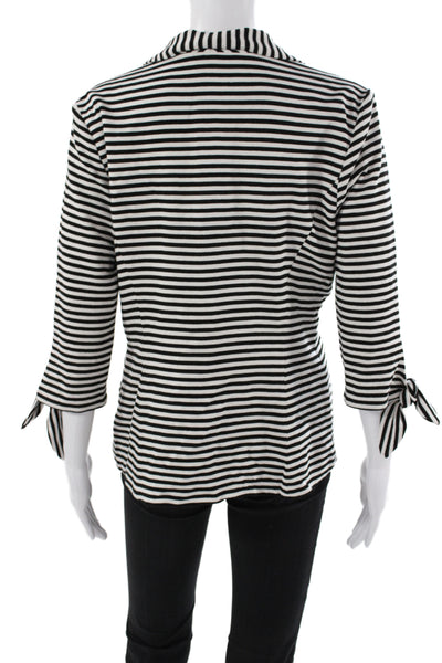 Bailey 44 Women Basic Jacket Striped Black Collared Button 3/4 Sleeve Size L