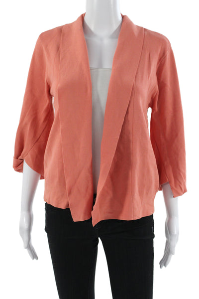 Donna Karan New York Women Cardigan Cowl Neck 3/4 Sleeve Orange Size M