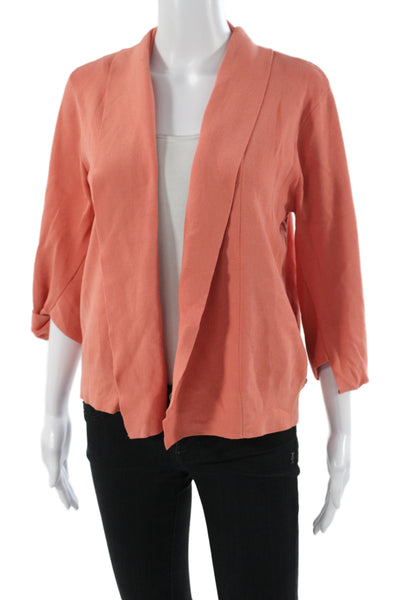 Donna Karan New York Women Cardigan Cowl Neck 3/4 Sleeve Orange Size M