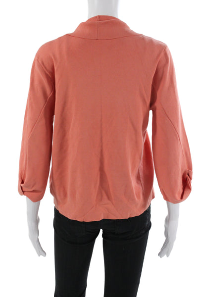 Donna Karan New York Women Cardigan Cowl Neck 3/4 Sleeve Orange Size M