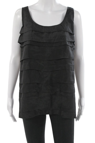 Eileen Fisher Women Silk Scoop Neck Sleeveless Basic Tank Black Size XL