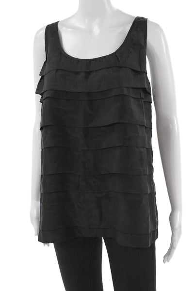 Eileen Fisher Women Silk Scoop Neck Sleeveless Basic Tank Black Size XL