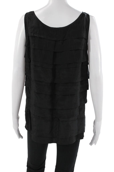 Eileen Fisher Women Silk Scoop Neck Sleeveless Basic Tank Black Size XL