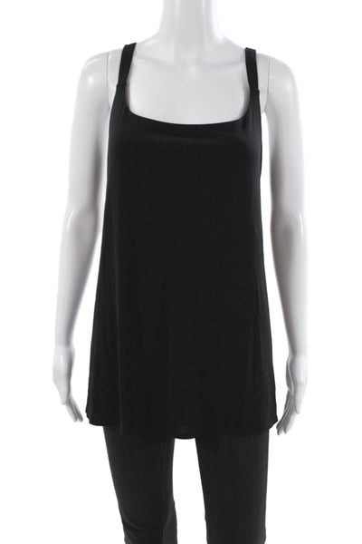 Eileen Fisher Women Black Silk Square Neck Sleeveless Tank Size XL
