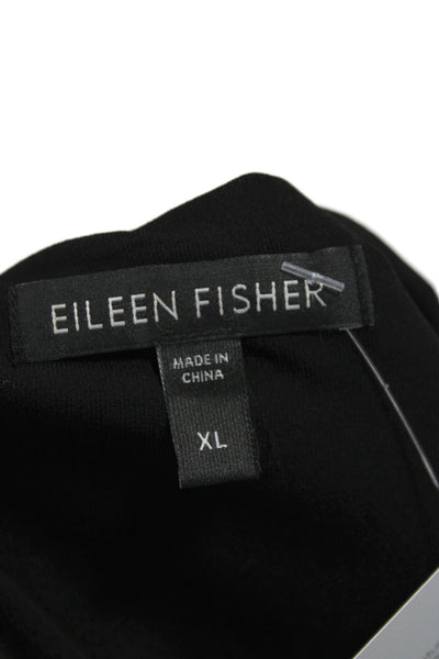 Eileen Fisher Women Black Silk Square Neck Sleeveless Tank Size XL
