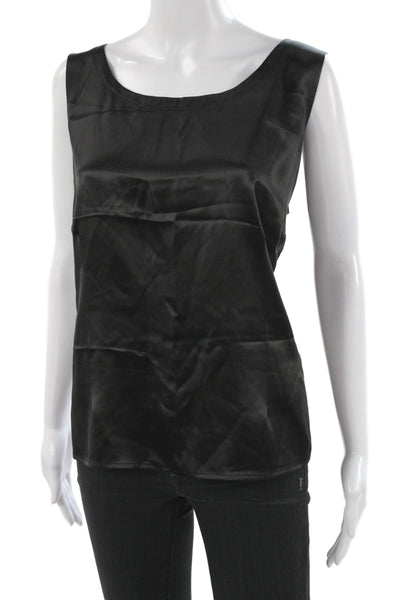 Eileen Fisher Women Basic 100% Silk Scoop Neck Sleeveless Tank Black Size 1X