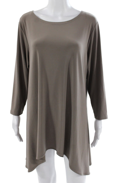 Sympli Womens Tunic Blouse Brown Long Sleeve Scoop Neck Pullover Plus Size 18