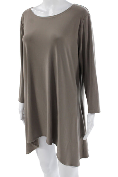 Sympli Womens Tunic Blouse Brown Long Sleeve Scoop Neck Pullover Plus Size 18
