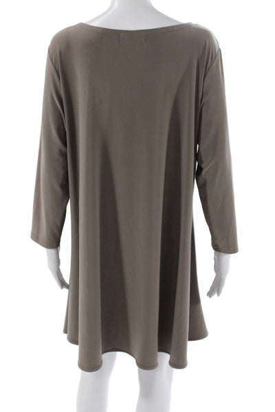 Sympli Womens Tunic Blouse Brown Long Sleeve Scoop Neck Pullover Plus Size 18