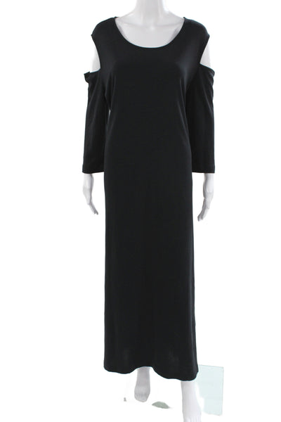 Joan Vass Womens Black Maxi Dress 3/4 Sleeve Scoop Neck Cotton Size 1X
