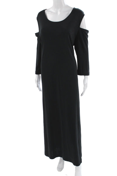 Joan Vass Womens Black Maxi Dress 3/4 Sleeve Scoop Neck Cotton Size 1X