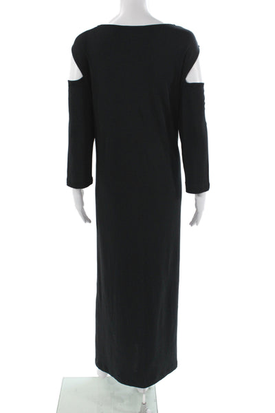 Joan Vass Womens Black Maxi Dress 3/4 Sleeve Scoop Neck Cotton Size 1X