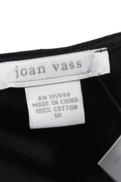 Joan Vass Womens Black Maxi Dress 3/4 Sleeve Scoop Neck Cotton Size 1X