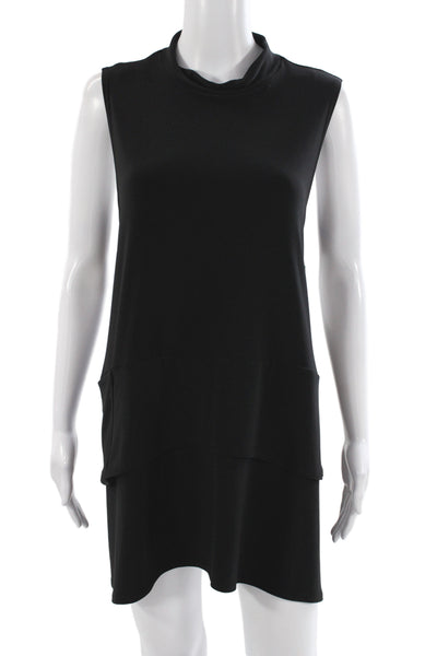 Sympli Women Black Shift Dress Mock Neck Sleeveless Short Size 18