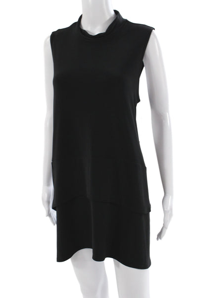 Sympli Women Black Shift Dress Mock Neck Sleeveless Short Size 18