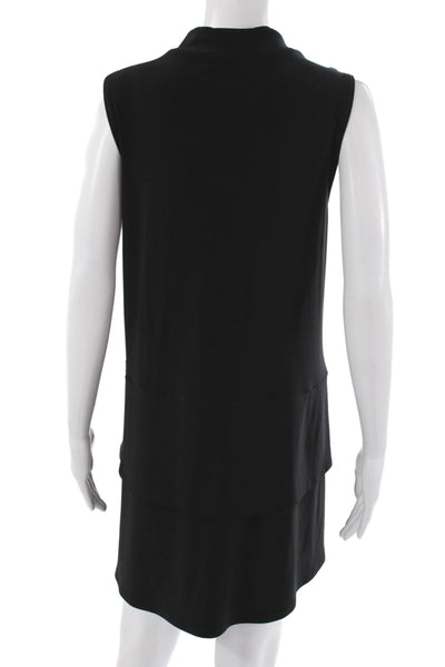 Sympli Women Black Shift Dress Mock Neck Sleeveless Short Size 18