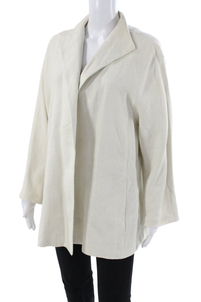 Eileen Fisher Women Ivory Linen Basic Jacket Long Sleeve Size 1X