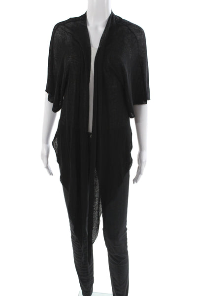 Eileen Fisher Womens Black V-Neck Cardigan Short Sleeve Organic Linen Size XL