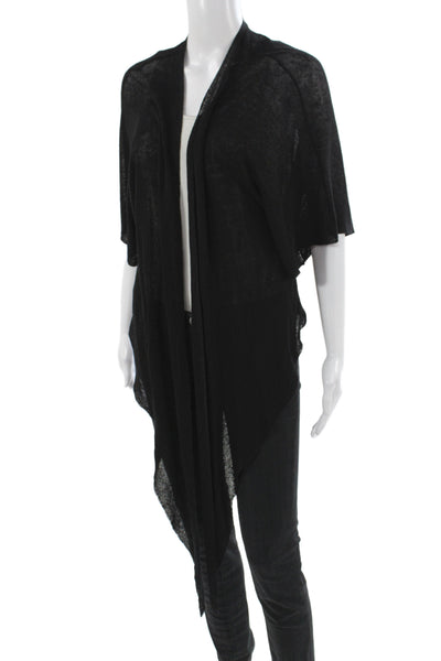 Eileen Fisher Womens Black V-Neck Cardigan Short Sleeve Organic Linen Size XL