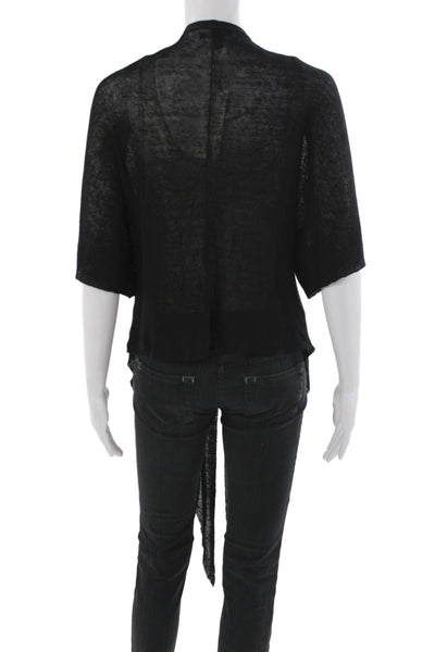 Eileen Fisher Womens Black V-Neck Cardigan Short Sleeve Organic Linen Size XL