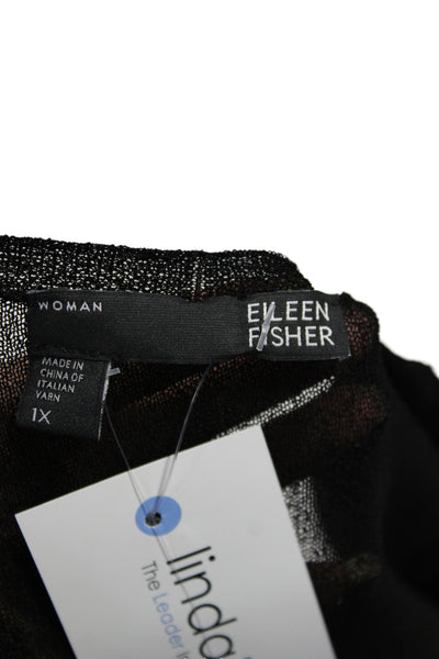 Eileen Fisher Womens Plus Black V-Neck Long Sleeve Cardigan Size 1X
