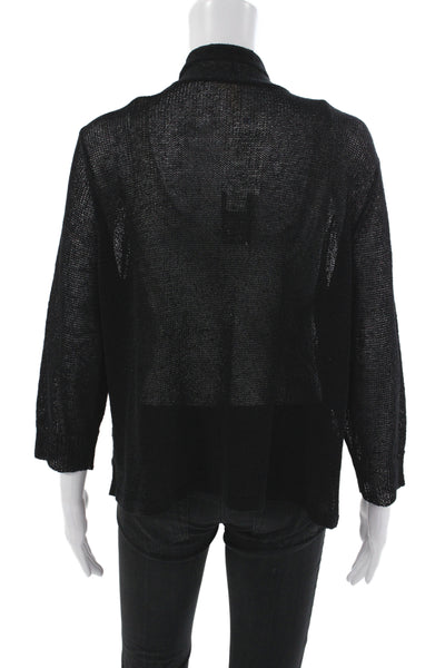 Eileen Fisher Womens Cardigan Black V-Neck 63% Linen 3/4 Sleeve Size 1X