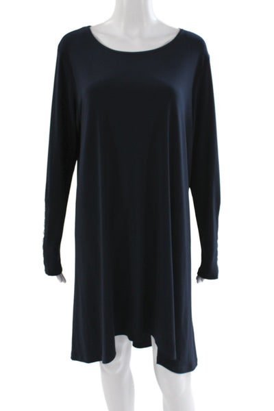 Sympli Women Trapeze Swing Dress Black Long Sleeve Scoop Neck Pullover Size 16