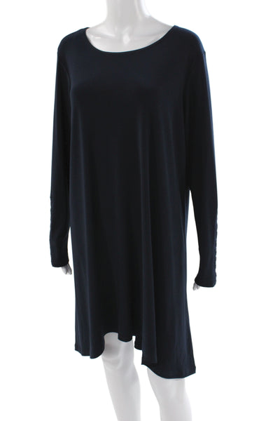 Sympli Women Trapeze Swing Dress Black Long Sleeve Scoop Neck Pullover Size 16