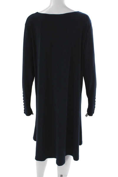 Sympli Women Trapeze Swing Dress Black Long Sleeve Scoop Neck Pullover Size 16