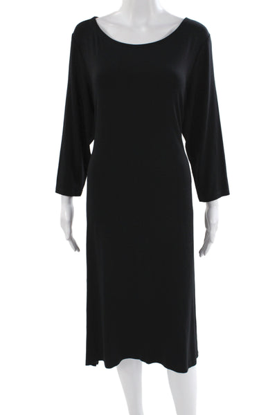Eileen Fisher Women Sheath Dress Black Scoop Neck 3/4 Sleeve Mid-Calf Size 1X