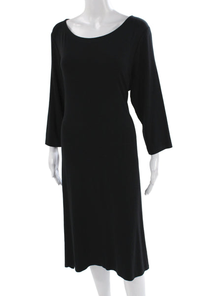 Eileen Fisher Women Sheath Dress Black Scoop Neck 3/4 Sleeve Mid-Calf Size 1X