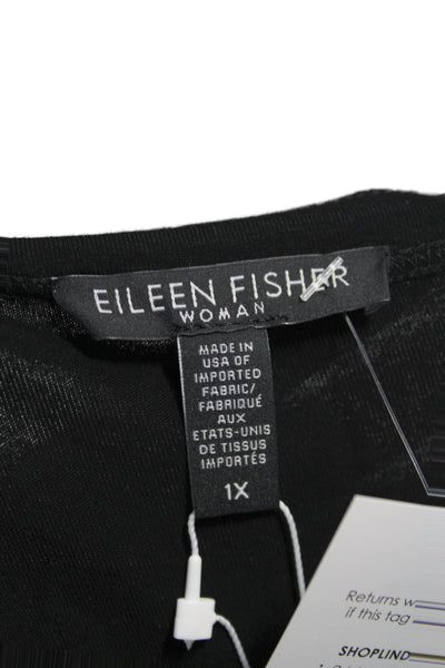 Eileen Fisher Women Sheath Dress Black Scoop Neck 3/4 Sleeve Mid-Calf Size 1X