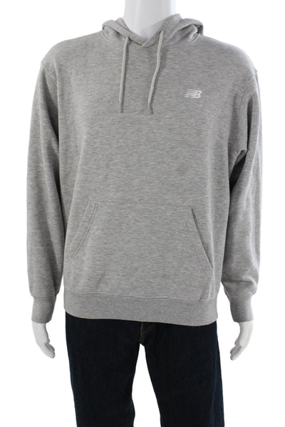 New Balance Mens Pullover Hoodie Gray Fleece-Lined Drawstring Hood Size S