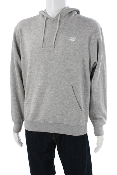 New Balance Mens Pullover Hoodie Gray Fleece-Lined Drawstring Hood Size S