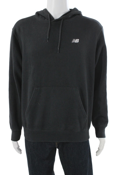 New Balance Mens Pullover Hoodie Black Cotton Blend Drawstring Size S