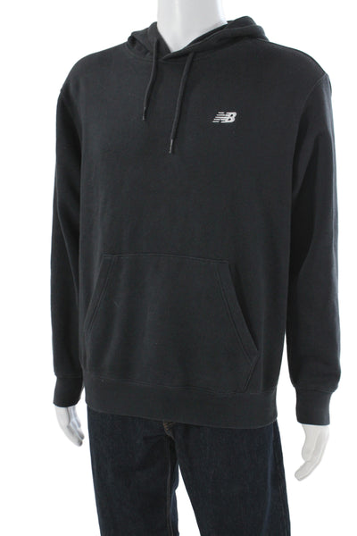 New Balance Mens Pullover Hoodie Black Cotton Blend Drawstring Size S