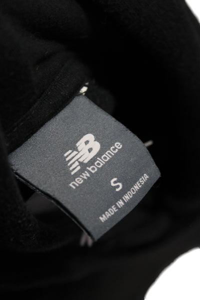 New Balance Mens Pullover Hoodie Black Cotton Blend Drawstring Size S