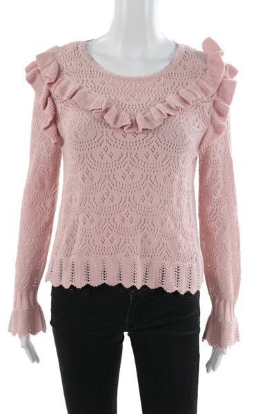 Love Shack Fancy Womens Pullover Sweater Pink Scoop Neck Size S
