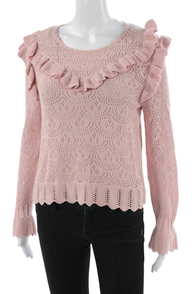 Love Shack Fancy Womens Pullover Sweater Pink Scoop Neck Size S