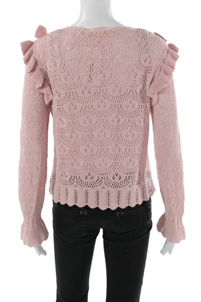 Love Shack Fancy Womens Pullover Sweater Pink Scoop Neck Size S