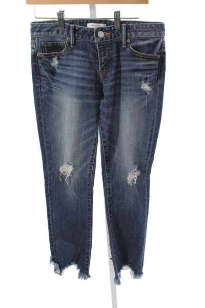 Moussy Womens Ankle High Rise Distressed Blue Cotton Jeans 26 Inseam Size 28