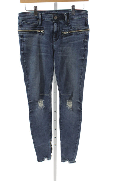 R+A Womens Skinny Jeans Blue High Rise Cotton Button Size 27