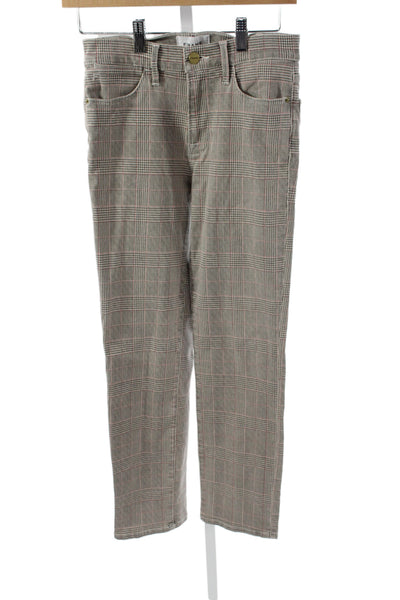 Frame Womens Cropped Plaid Pants Gray Button Size 27